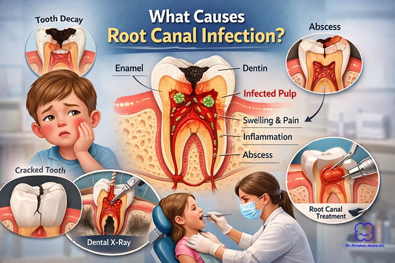 what causes root canal infection in children